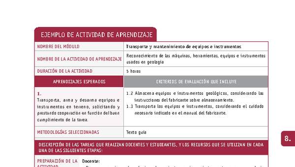 Reconocimiento de las máquinas, herramientas, equipos e instrumentos usados en geología