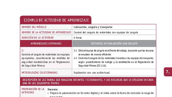 Control del carguío de materiales con equipos de carguío