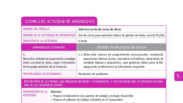 Uso de rutina para operación básica de gestión de datos, usando Pl/SQl