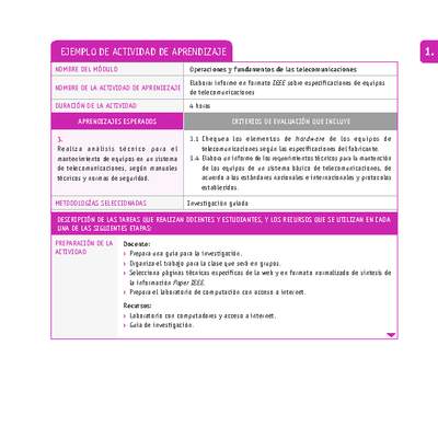 Elaborar informe en formato IEEE sobre especificaciones de equipos de telecomunicaciones