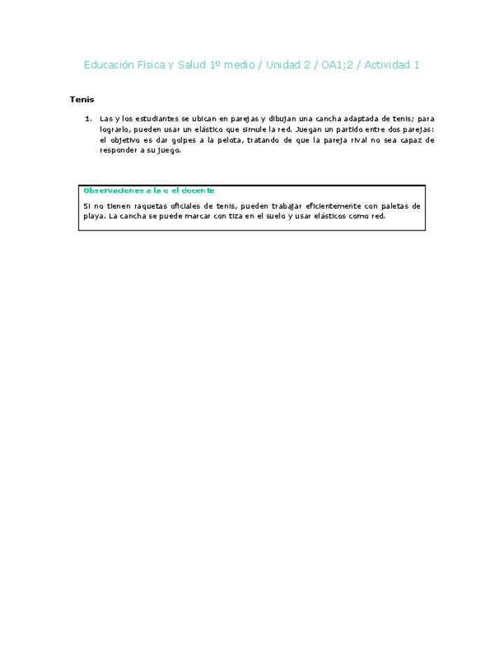 Educación Física 1 medio-Unidad 2-OA1;2-Actividad 1