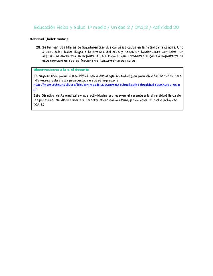 Educación Física 1 medio-Unidad 2-OA1;2-Actividad 20