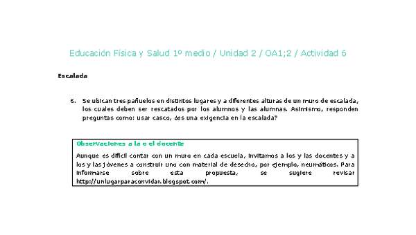 Educación Física 1 medio-Unidad 2-OA1;2-Actividad 6