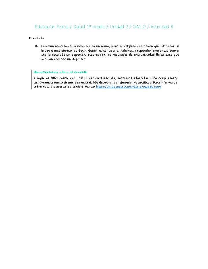 Educación Física 1 medio-Unidad 2-OA1;2-Actividad 8