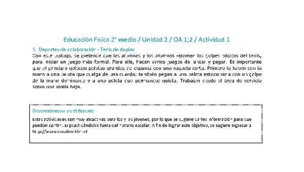 Educación Física 2 medio-Unidad 2-OA1;2-Actividad 1