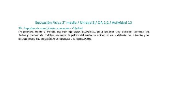 Educación Física 2 medio-Unidad 2-OA1;2-Actividad 10