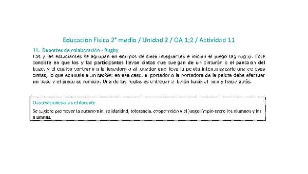 Educación Física 2 medio-Unidad 2-OA1;2-Actividad 11