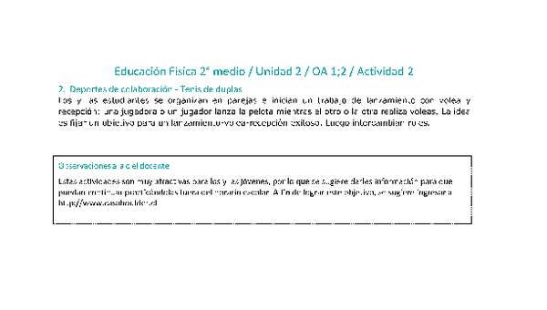 Educación Física 2 medio-Unidad 2-OA1;2-Actividad 2