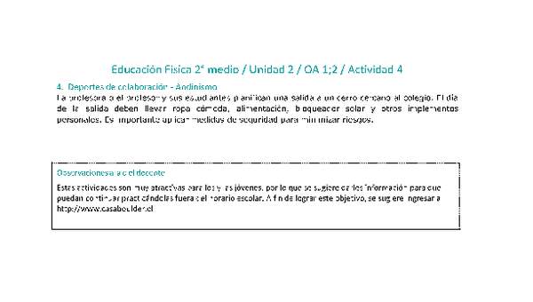 Educación Física 2 medio-Unidad 2-OA1;2-Actividad 4