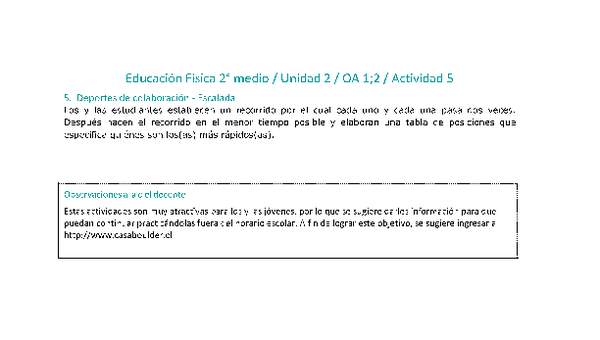 Educación Física 2 medio-Unidad 2-OA1;2-Actividad 5