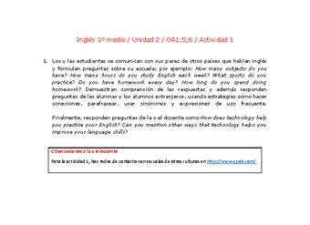 Inglés 1 medio-Unidad 2-OA1;5;6-Actividad 1