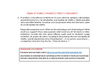 Inglés 1 medio-Unidad 2-OA2;7-Actividad 2