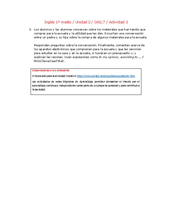 Inglés 1 medio-Unidad 2-OA2;7-Actividad 3