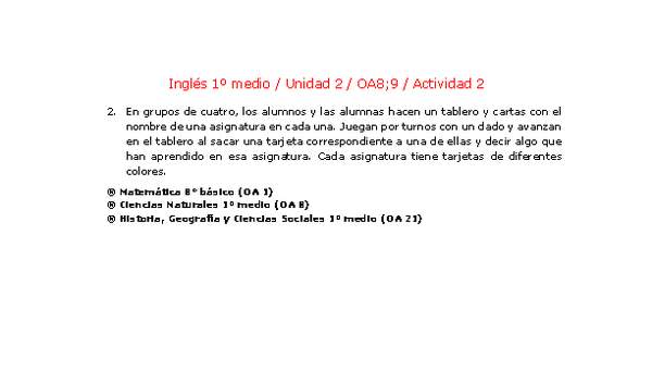 Inglés 1 medio-Unidad 2-OA8;9-Actividad 2