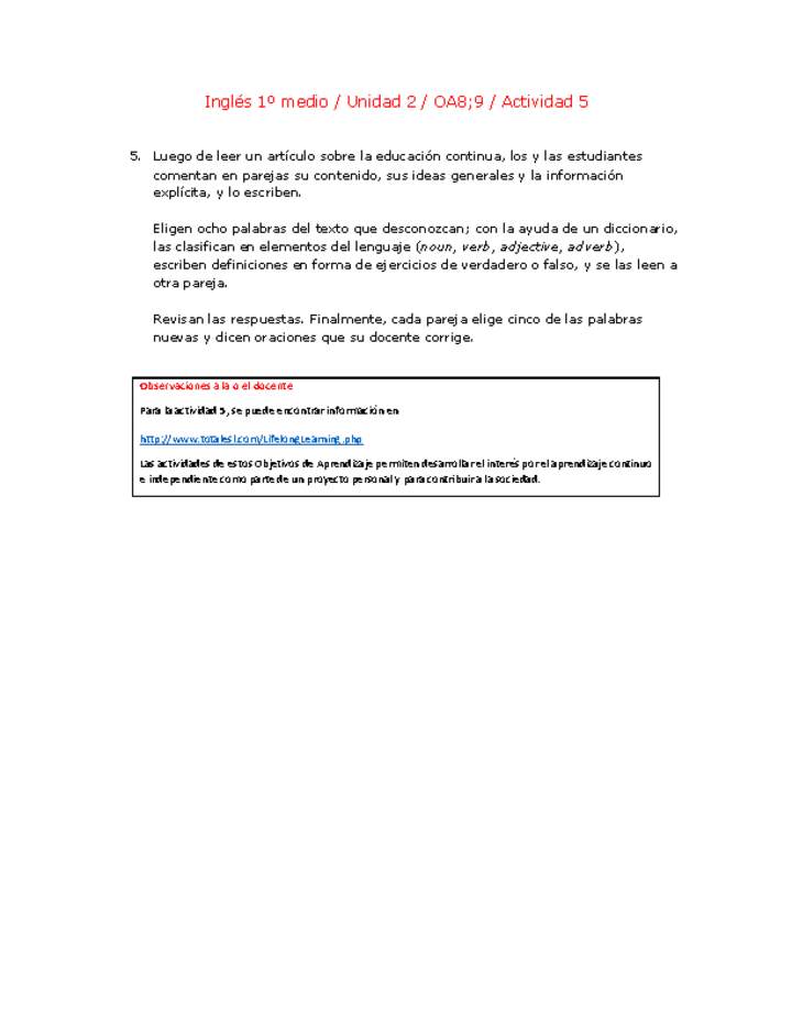 Inglés 1 medio-Unidad 2-OA8;9-Actividad 5