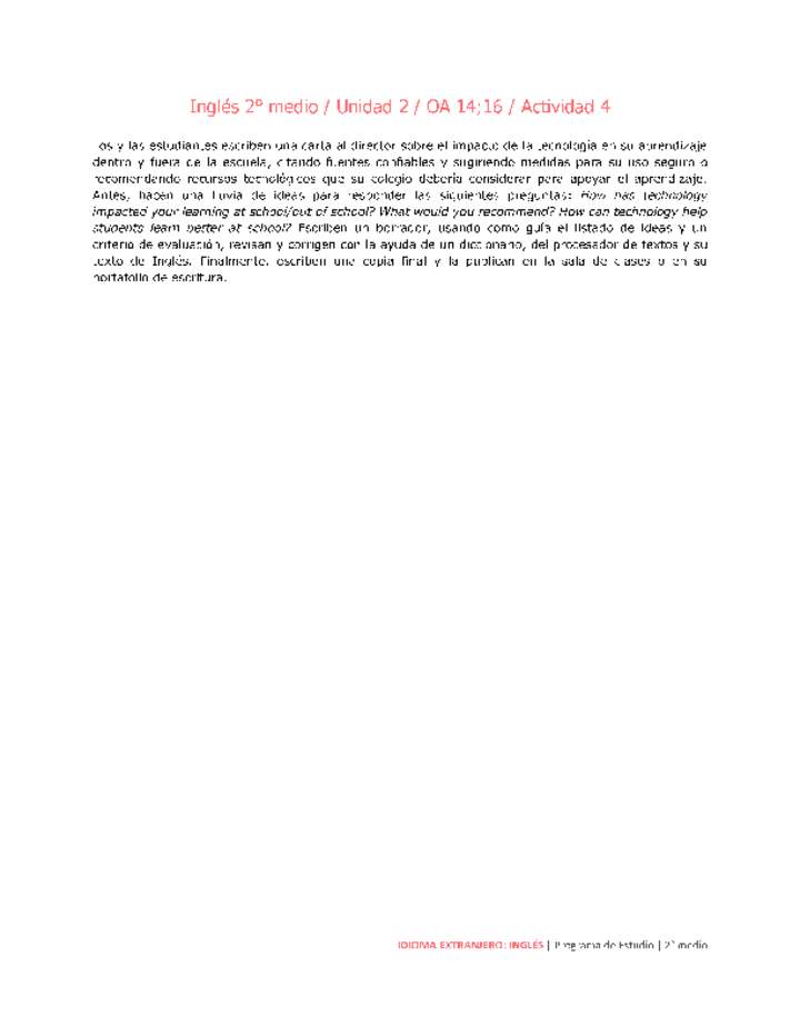 Inglés 2 medio-Unidad 2-OA14;16-Actividad 4