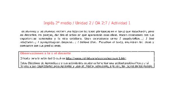 Inglés 2 medio-Unidad 2-OA2;7-Actividad 1