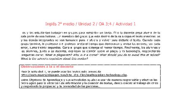 Inglés 2 medio-Unidad 2-OA3;4-Actividad 1
