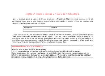 Inglés 2 medio-Unidad 2-OA5;10-Actividad 6