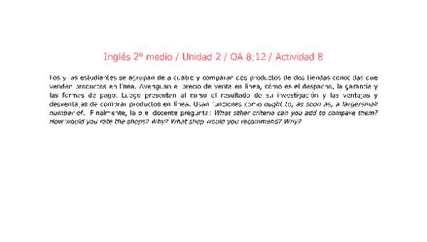 Inglés 2 medio-Unidad 2-OA8;12-Actividad 8