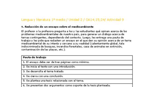 Lengua y Literatura 1 medio-Unidad 2-OA14;15;24-Actividad 9