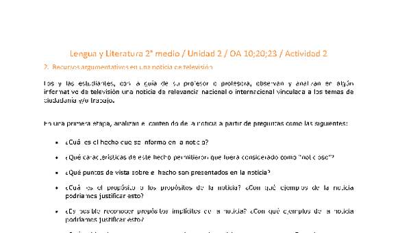 Lengua y Literatura 2 medio-Unidad 2-OA10;20;23-Actividad 2