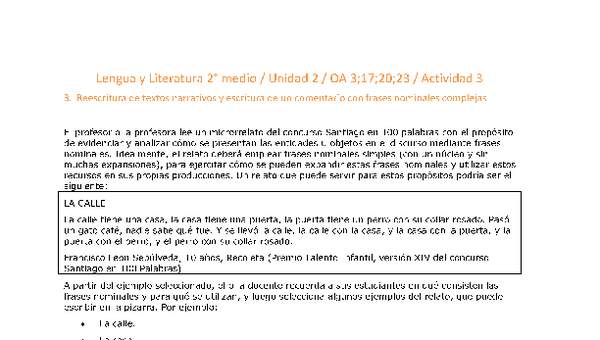 Lengua y Literatura 2 medio-Unidad 2-OA3;17;20;23-Actividad 3