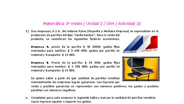 Matemática 1 medio-Unidad 2-OA4-Actividad 10