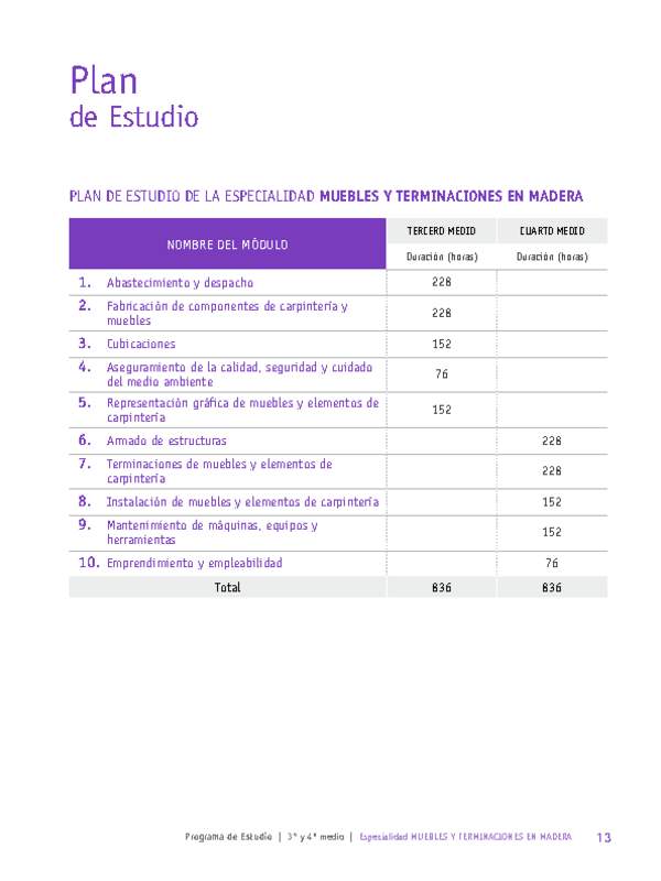 Plan de Estudio Especialidad Muebles y Terminaciones en Madera