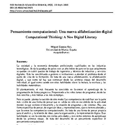 Pensamiento computacional: Una nueva alfabetización digital