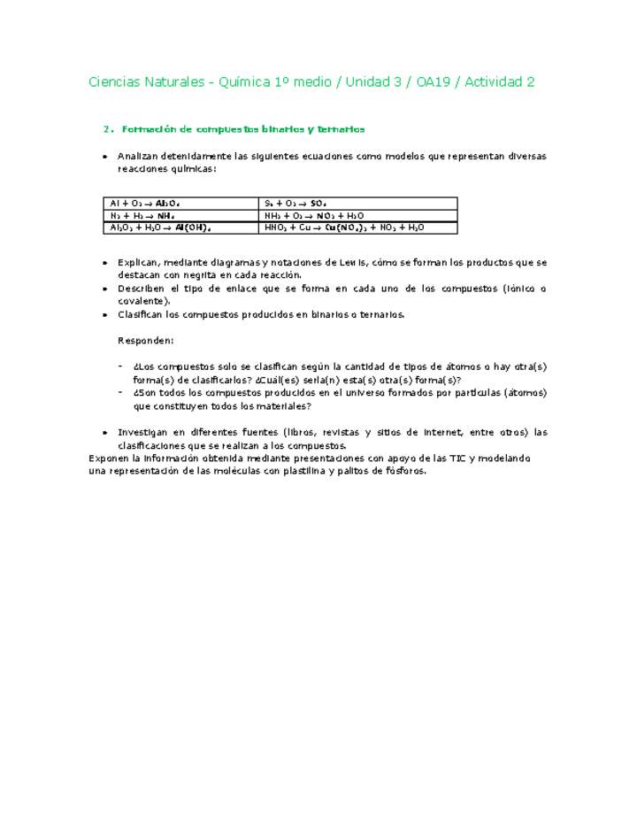 Ciencias Naturales 1 medio-Unidad 3-OA19-Actividad 2