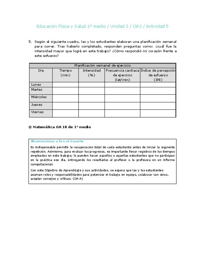 Educación Física 1 medio-Unidad 3-OA3-Actividad 5