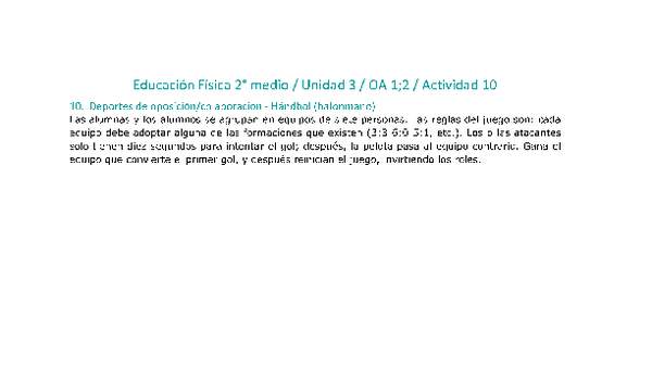 Educación Física 2 medio-Unidad 3-OA1;2-Actividad 10