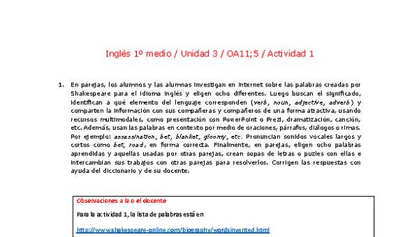 Inglés 1 medio-Unidad 3-OA11;5-Actividad 1
