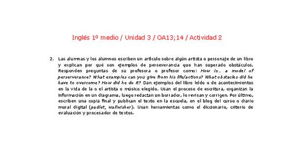 Inglés 1 medio-Unidad 3-OA13;14-Actividad 2