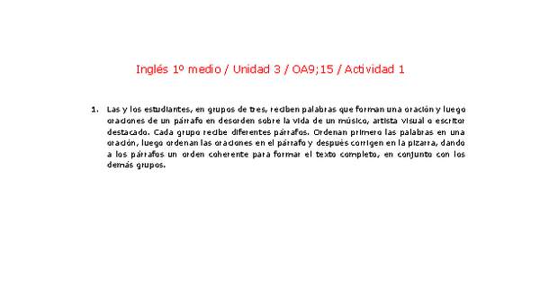 Inglés 1 medio-Unidad 3-OA9;15-Actividad 1