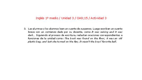 Inglés 1 medio-Unidad 3-OA9;15-Actividad 3