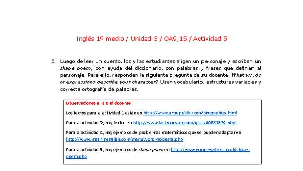 Inglés 1 medio-Unidad 3-OA9;15-Actividad 5