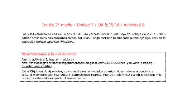 Inglés 2 medio-Unidad 3-OA9;15;16-Actividad 8