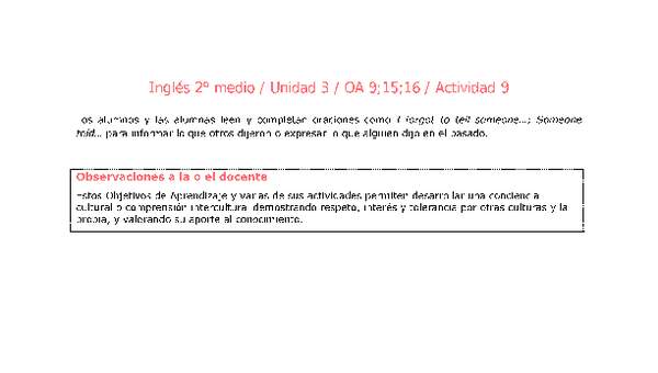 Inglés 2 medio-Unidad 3-OA9;15;16-Actividad 9