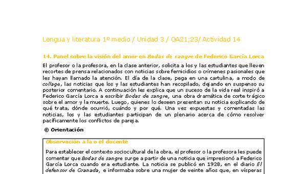 Lengua y Literatura 1 medio-Unidad 3-OA21;23-Actividad 14