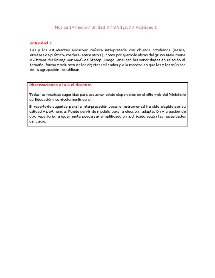 Artes Musicales 1 medio-Unidad 3-OA1;2;7-Actividad 1