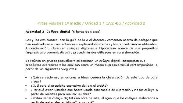 Artes Visuales 1 medio-Unidad 4-OA3;4;5-Actividad 2