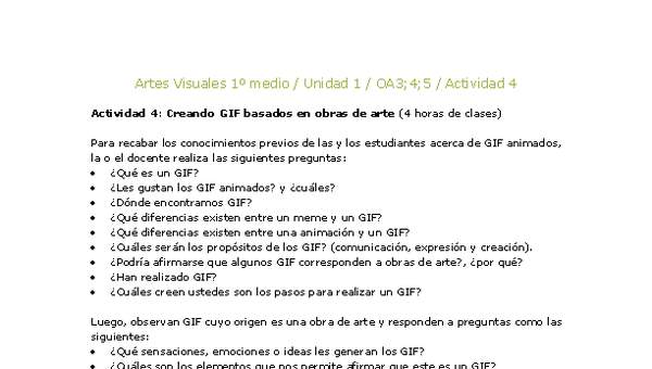 Artes Visuales 1 medio-Unidad 4-OA3;4;5-Actividad 4