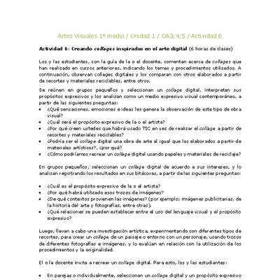 Artes Visuales 1 medio-Unidad 4-OA3;4;5-Actividad 6