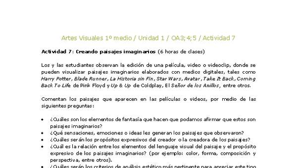 Artes Visuales 1 medio-Unidad 4-OA3;4;5-Actividad 7