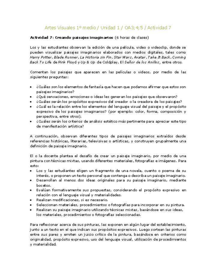 Artes Visuales 1 medio-Unidad 4-OA3;4;5-Actividad 7
