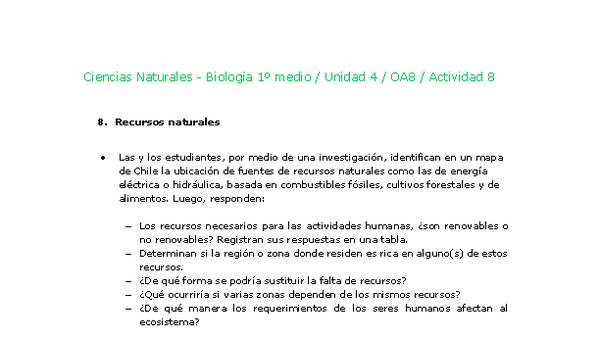 Ciencias Naturales 1 medio-Unidad 4-OA8-Actividad 8