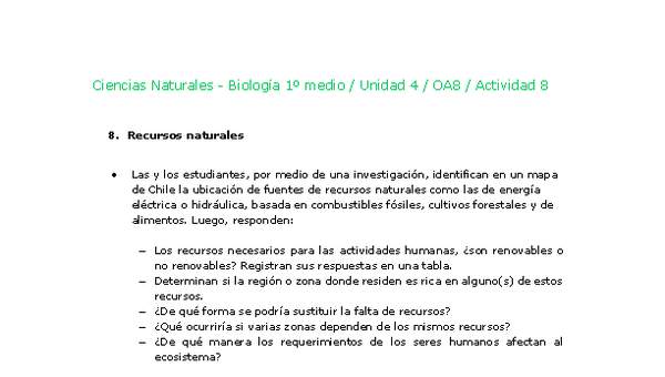 Ciencias Naturales 1 medio-Unidad 4-OA8-Actividad 8