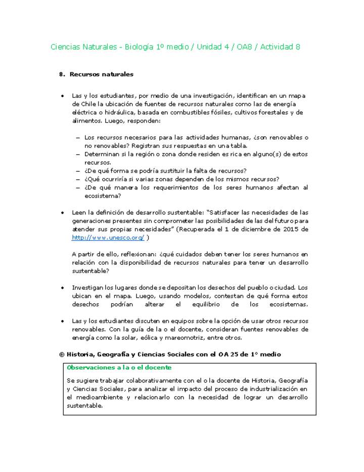 Ciencias Naturales 1 medio-Unidad 4-OA8-Actividad 8